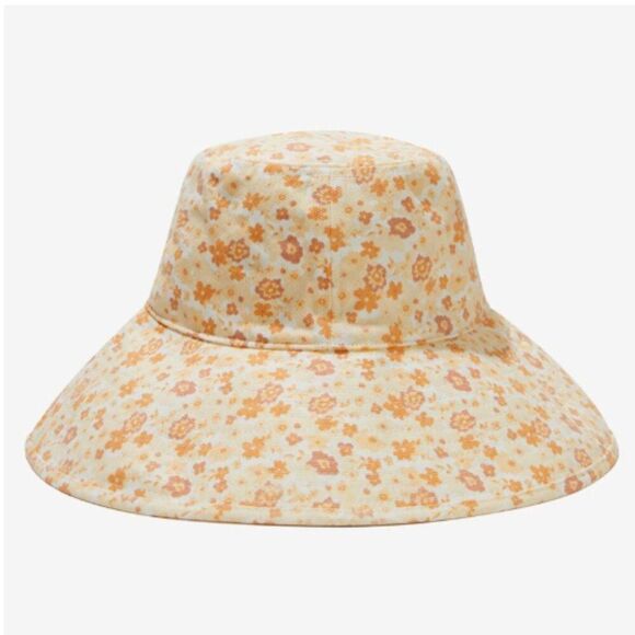 Lack of Color Summer Holiday Bucket Hat w/ Ties Floral Cream Peach Orange Sz S/M - Picture 1 of 7